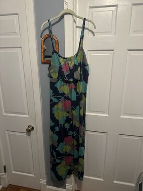 Old Navy Navy Maxi Dress with Teal and Lime Accents